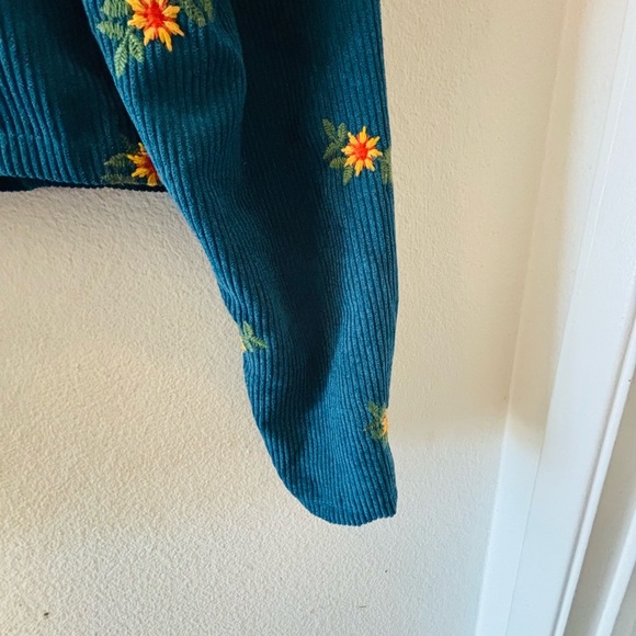 Embroidered Teal Corduroy Women's Top - Picture 5 of 6
